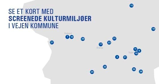 Kort med screenede kulturmiljøer i Vejen Kommune